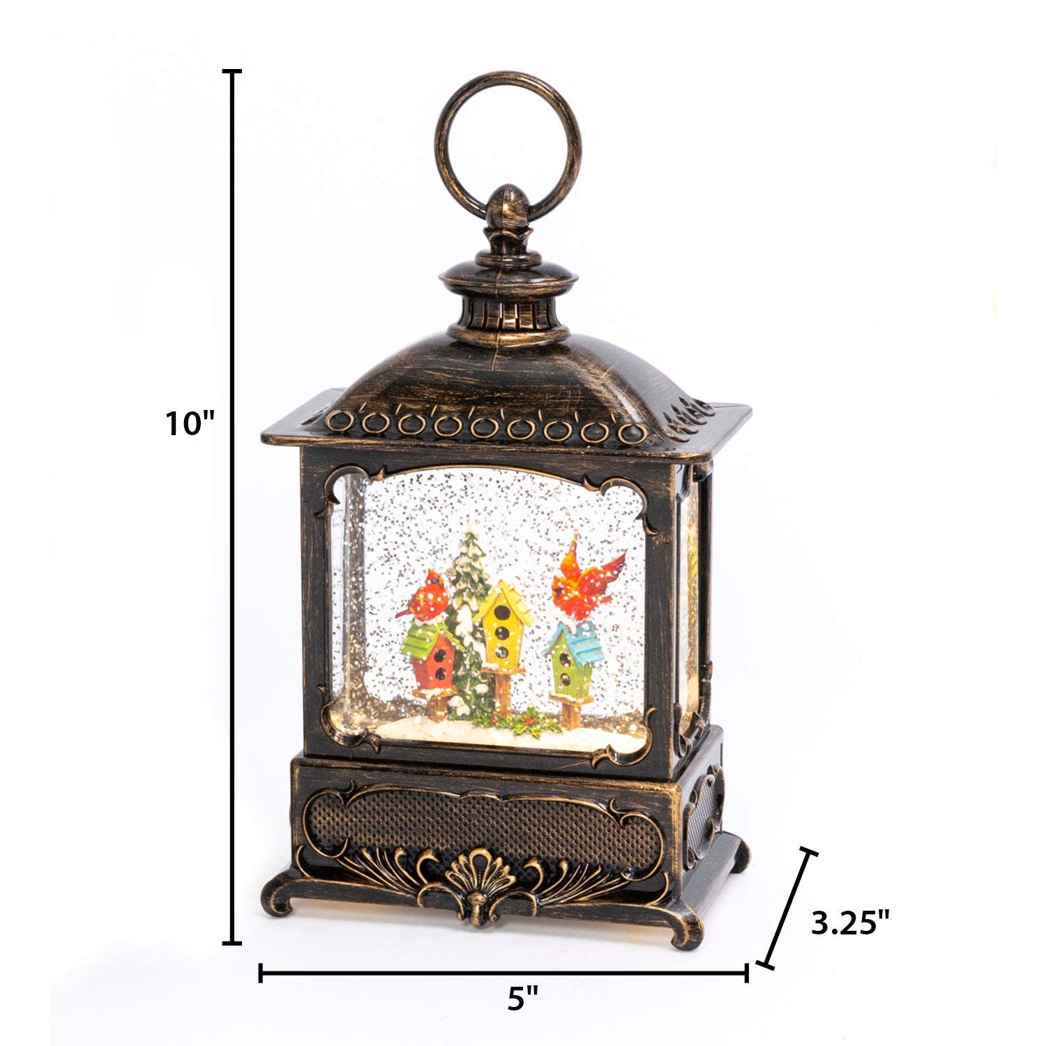 Vintage Christmas Light Water Globe Lantern with Cardinal